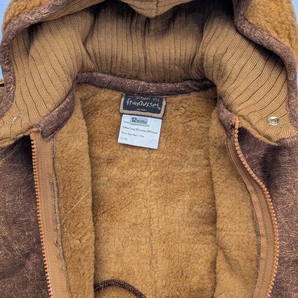 Kids 12 Month Brown Teddy Bear Bunting Zip Up Snowsuit Winter Cozy Faux Fur NWT - Picture 3 of 9